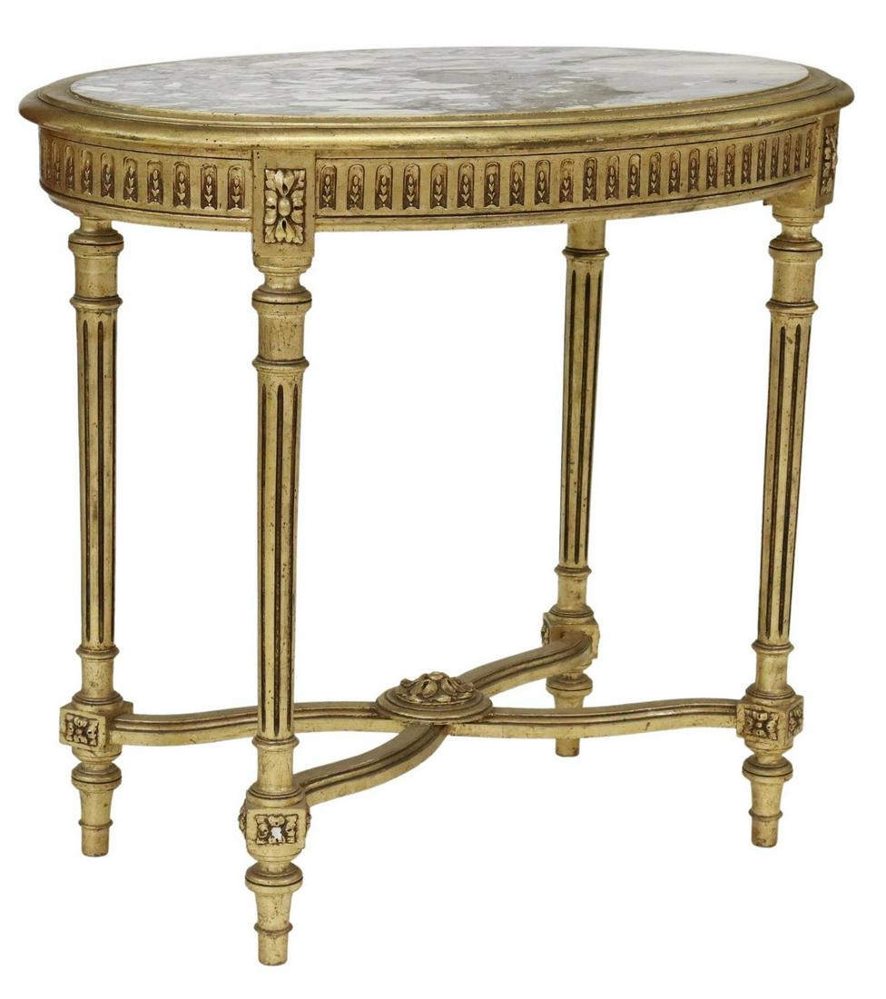 LOUIS XVI STYLE MARBLE-TOP GILTWOOD SALON TABLE (1 of 4)