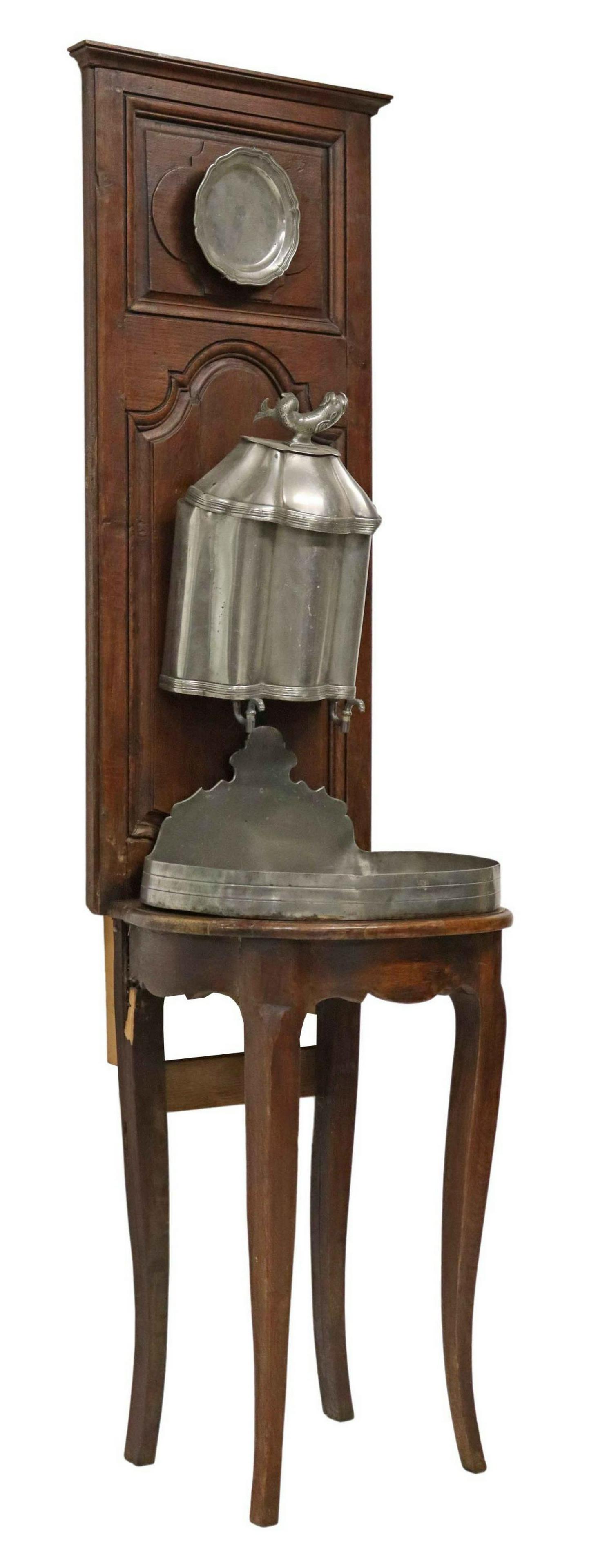 FRENCH NICOLAS DELANNOY PEWTER LAVABO ON OAK STAND (1 of 6)