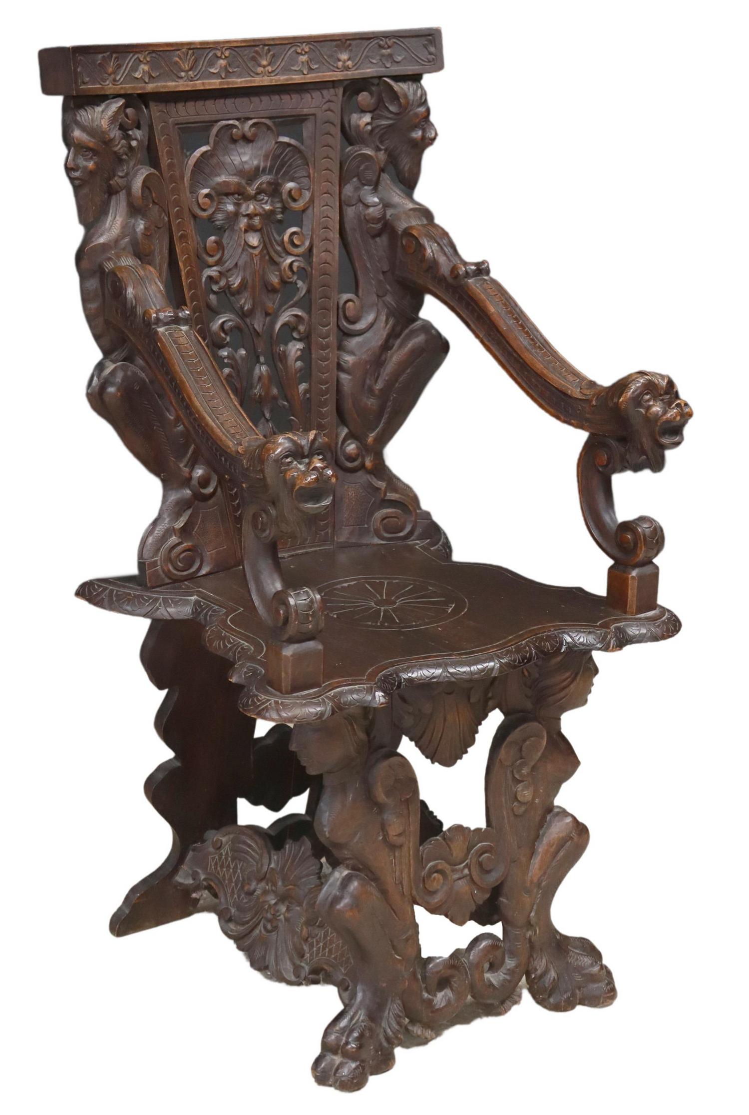 VERY FINE RENAISSANCE REVIVAL CARVED HALL ARMCHAIR (1 of 3)