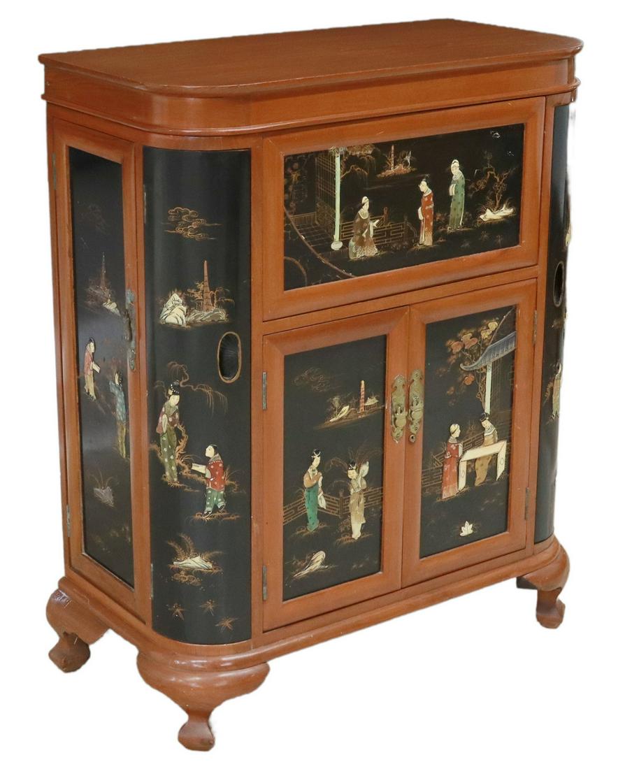 CHINESE METAMORPHIC BLACK LACQUERED BAR CABINET (1 of 8)