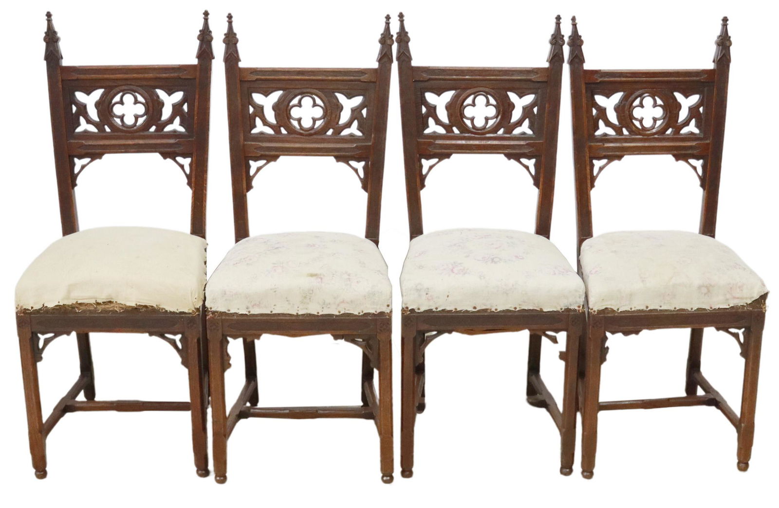 (4) GOTHIC REVIVAL UPHOLSTERED OAK SIDE CHAIRS (1 of 3)