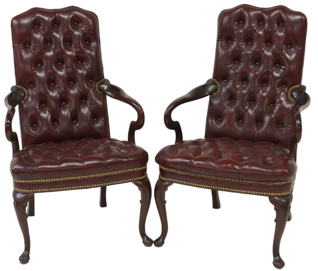 (2) QUEEN ANNE STYLE OXBLOOD LEATHER ARMCHAIRS (1 of 4)