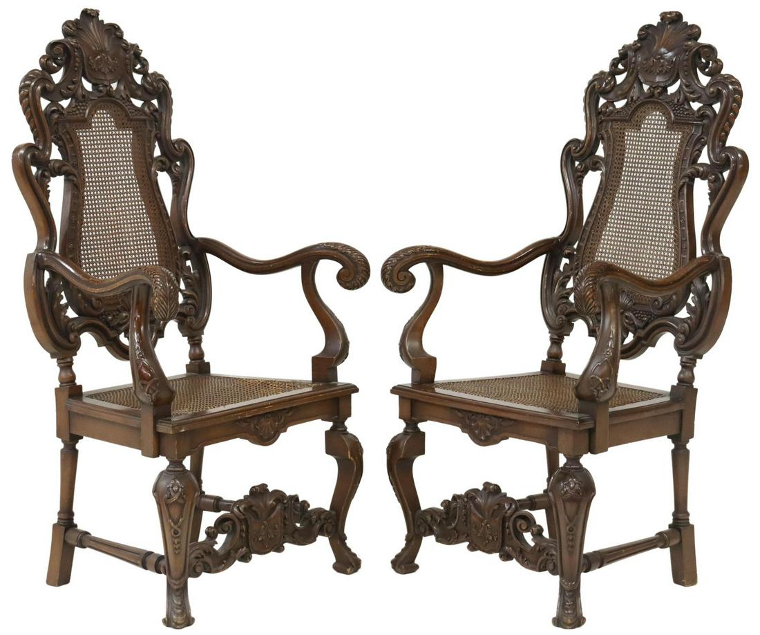 (2) BAROQUE STYLE CARVED CANED HIGHBACK ARMCHAIRS (1 of 4)