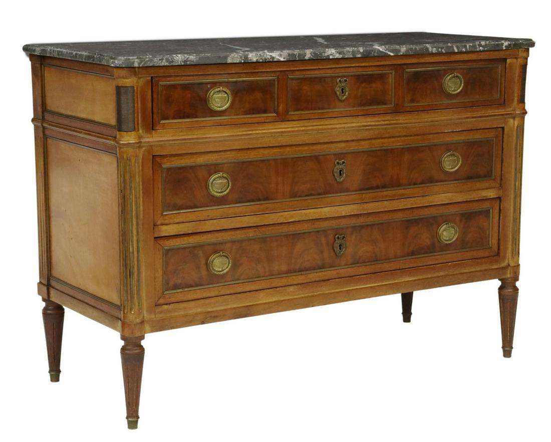 FRENCH LOUIS XVI STYLE MARBLE-TOP MAHOGANY COMMODE (1 of 5)