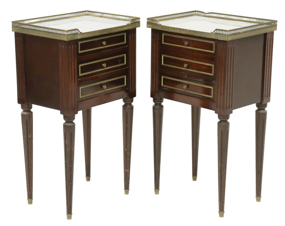 2) LOUIS XVI STYLE MARBLE-TOP MAHOGANY NIGHTSTANDS (1 of 5)