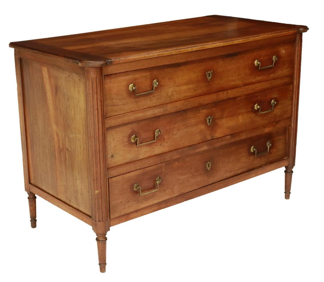 FRENCH LOUIS XVI STYLE WALNUT 3-DRAWER COMMODE (1 of 5)