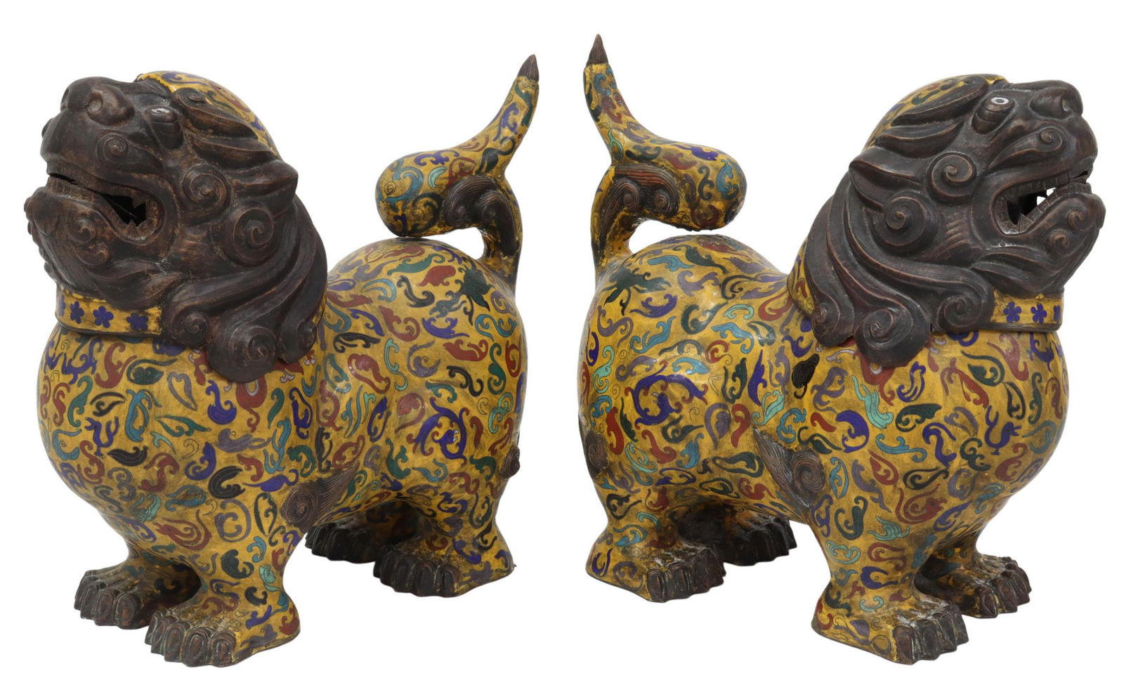 (2) CHINESE CLOISONNE ENAMEL FOO LION CENSERS (1 of 3)