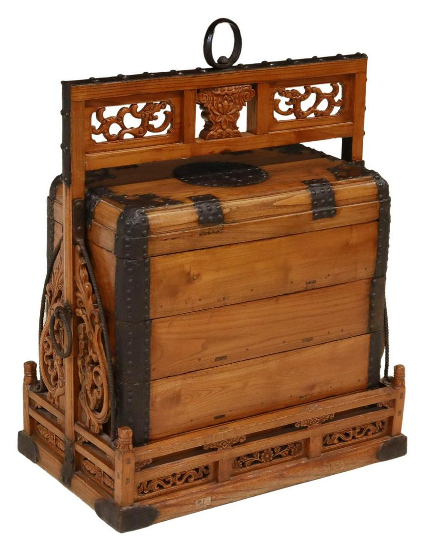 CHINESE WOOD & IRON STACKING WEDDING DOWRY CHEST (1 of 5)
