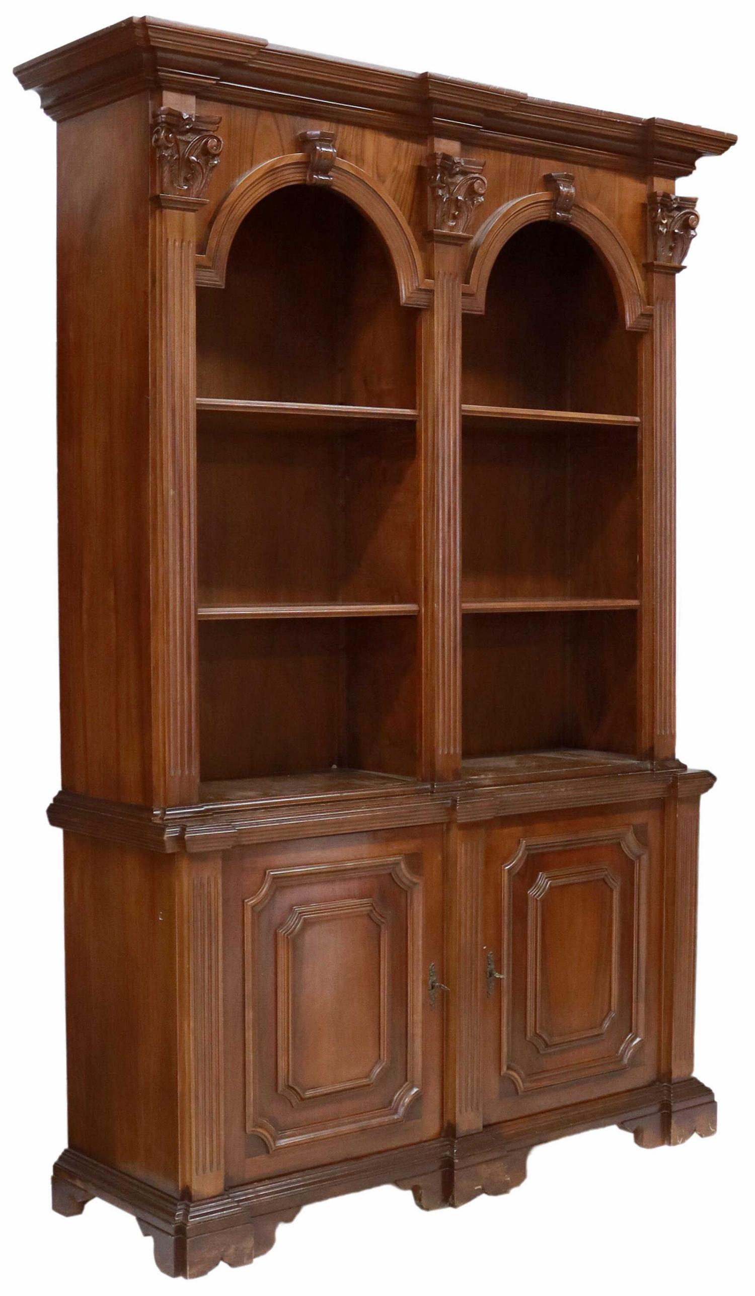 LARGE ITALIAN MAHOGANY STEPBACK BOOKCASE (1 of 4)