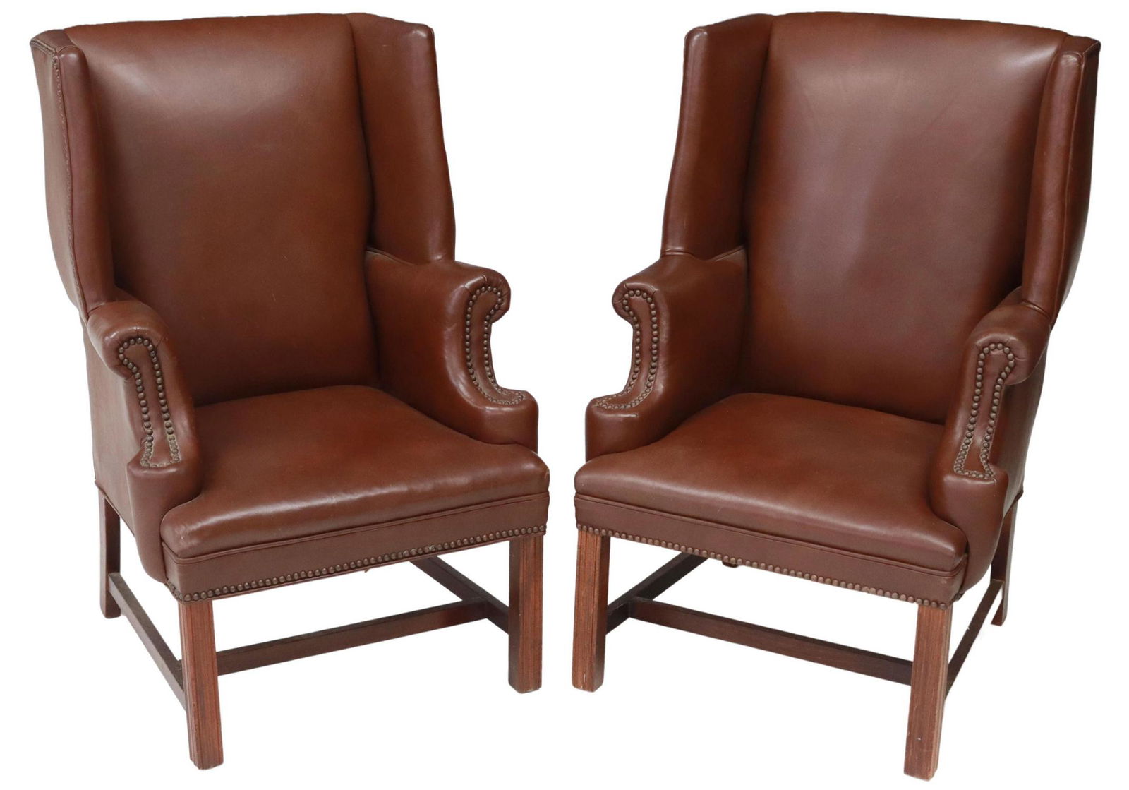 (2) CHIPPENDALE STYLE LEATHER WINGBACK ARMCHAIRS (1 of 4)