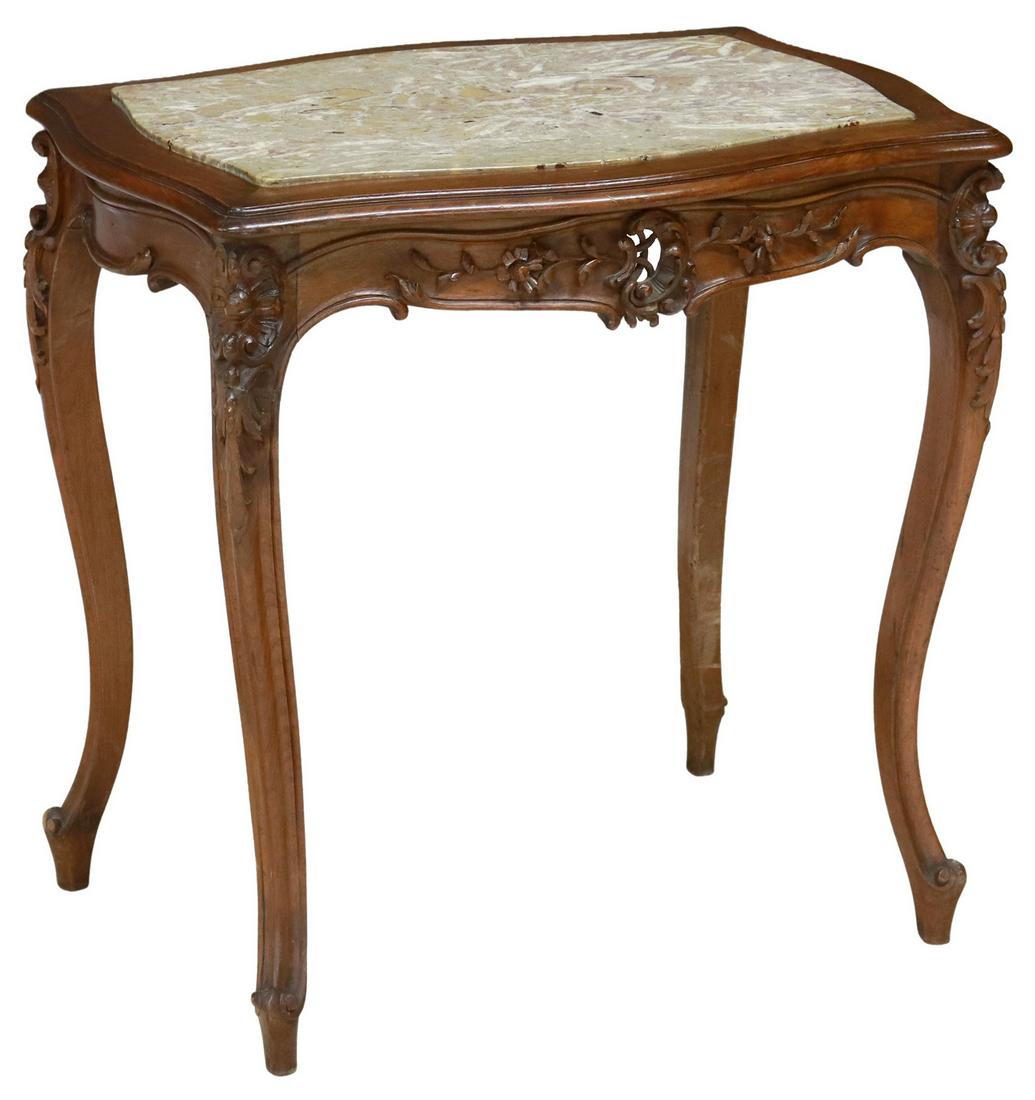 LOUIS XV STYLE MARBLE-TOP WALNUT SALON TABLE (1 of 4)