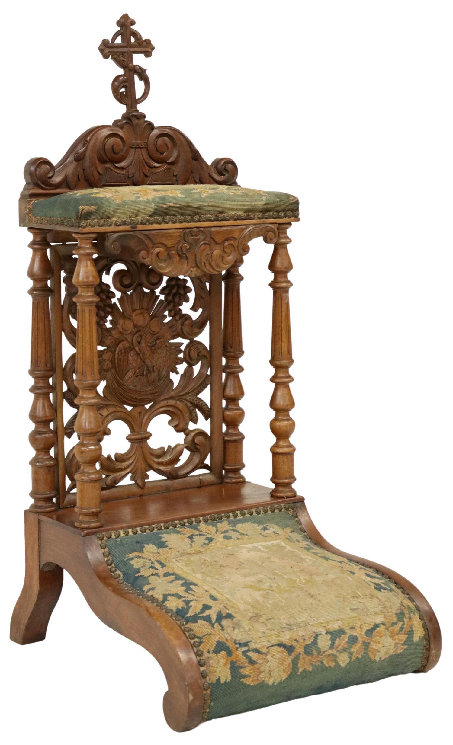 FRENCH CARVED WALNUT PRIE-DIEU PRAYER KNEELER (1 of 5)