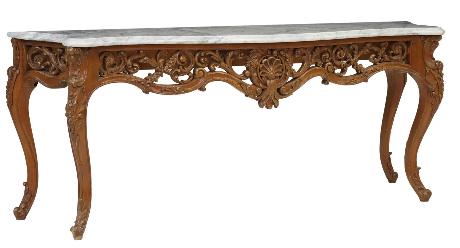 LOUIS XV STYLE MARBLE-TOP WALNUT CONSOLE TABLE (1 of 4)