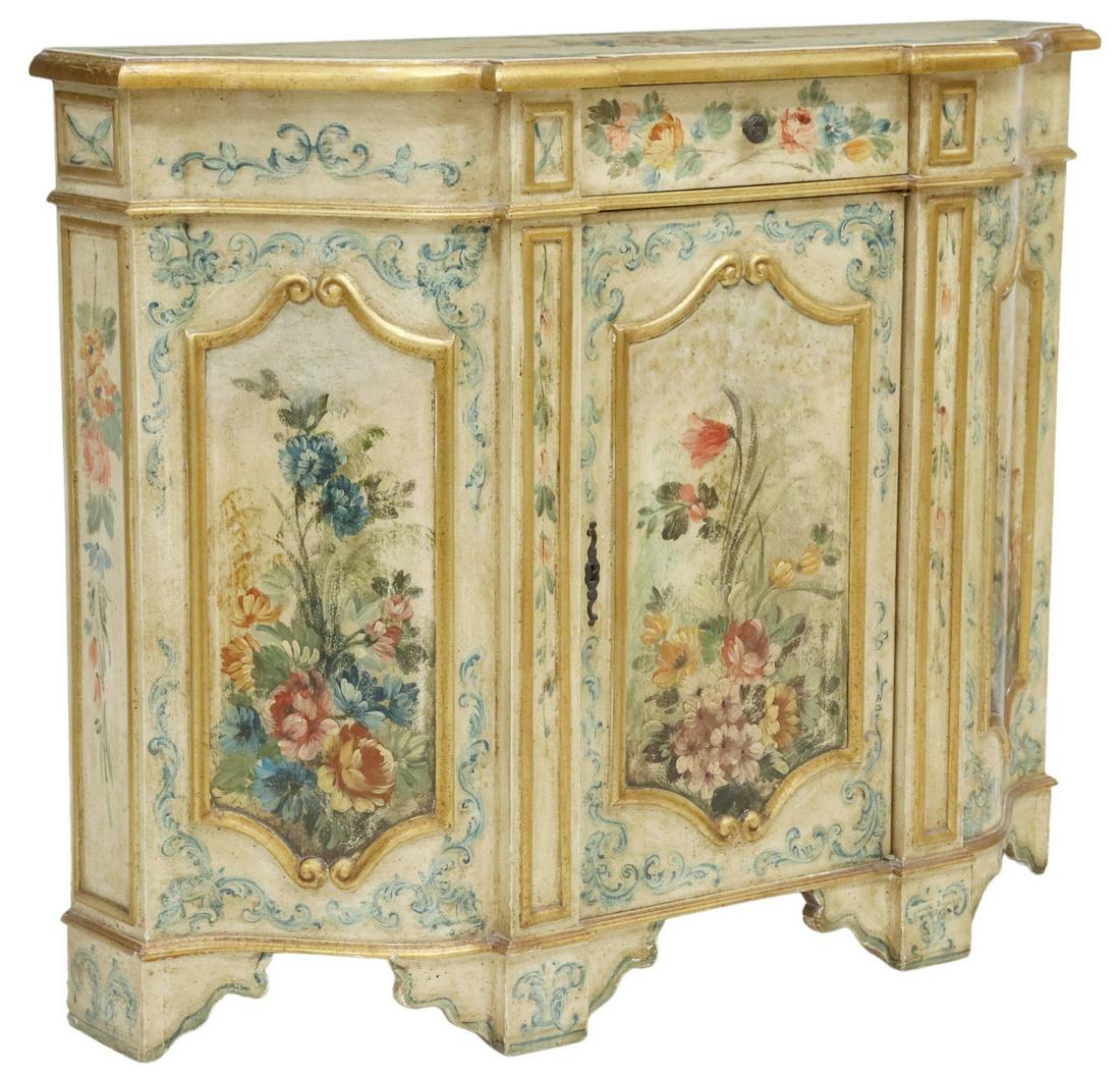ITALIAN VENETIAN PAINTED & PARCEL GILT CABINET (1 of 6)