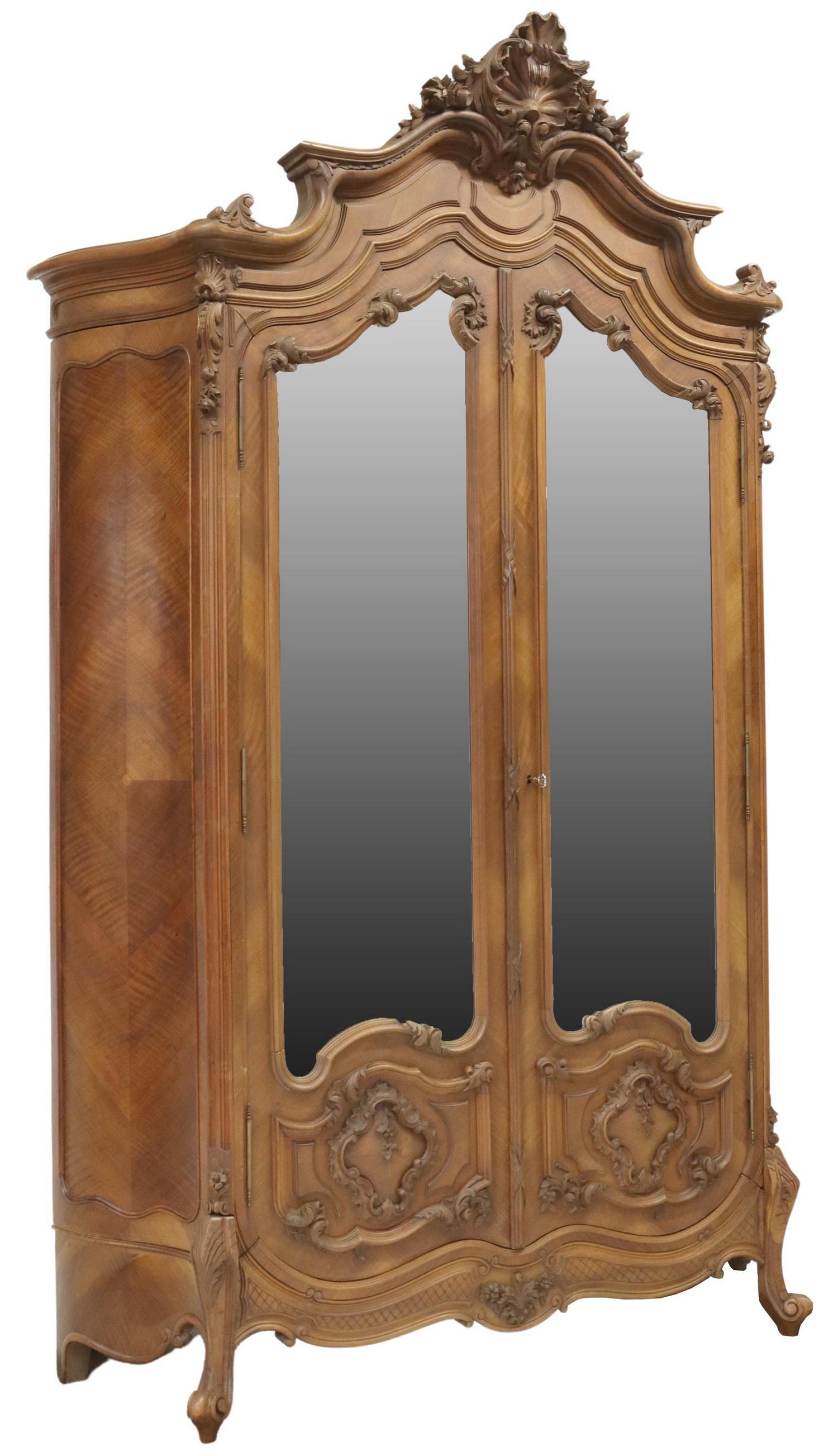 FRENCH LOUIS XV STYLE WALNUT MIRRORED ARMOIRE (1 of 6)