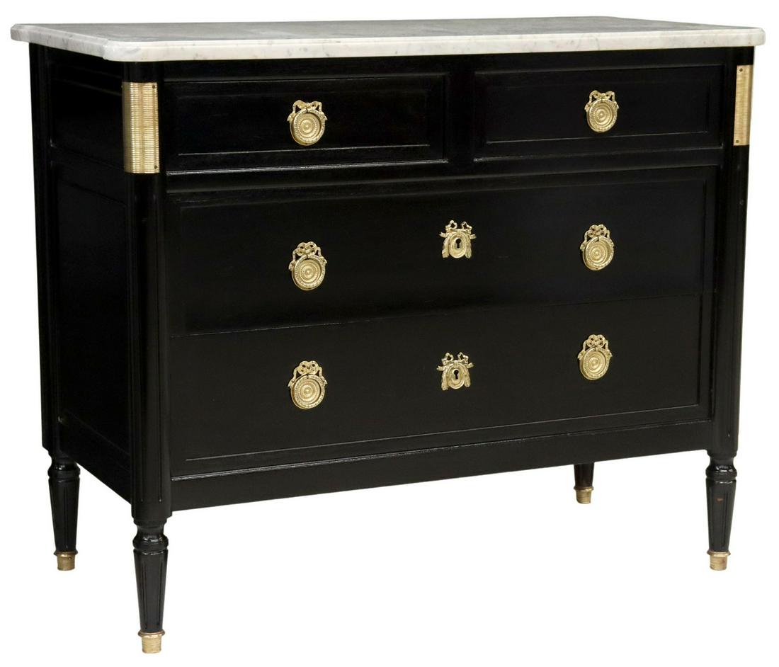 FRENCH LOUIS XVI STYLE MARBLE-TOP EBONIZED COMMODE (1 of 5)