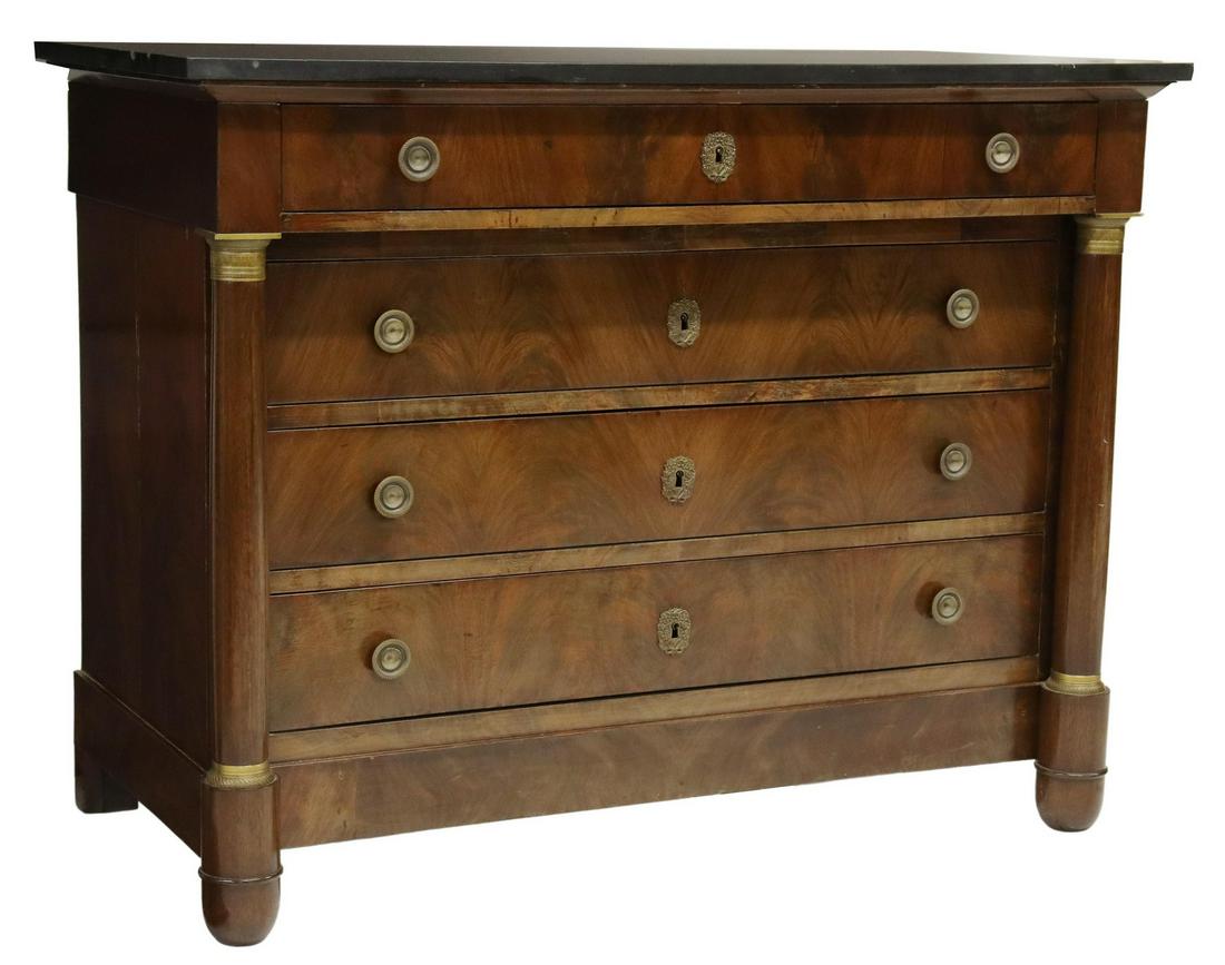 FRENCH EMPIRE STYLE STONE-TOP MAHOGANY COMMODE (1 of 5)