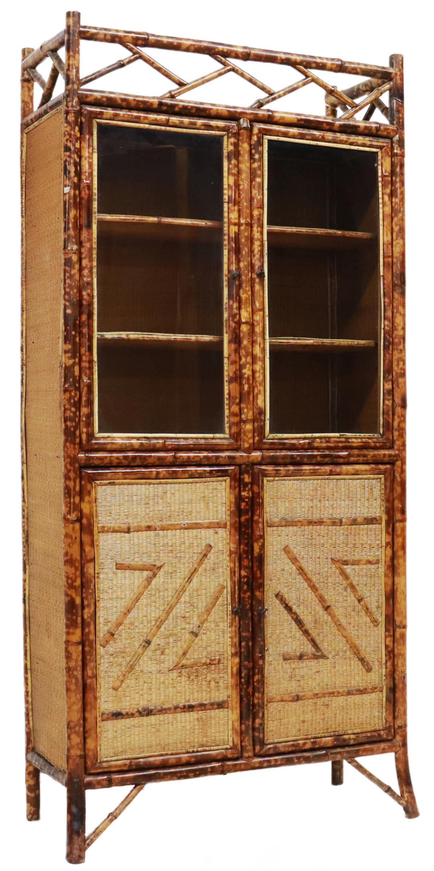 VINTAGE BAMBOO & RATTAN BOOKCASE CABINET (1 of 4)