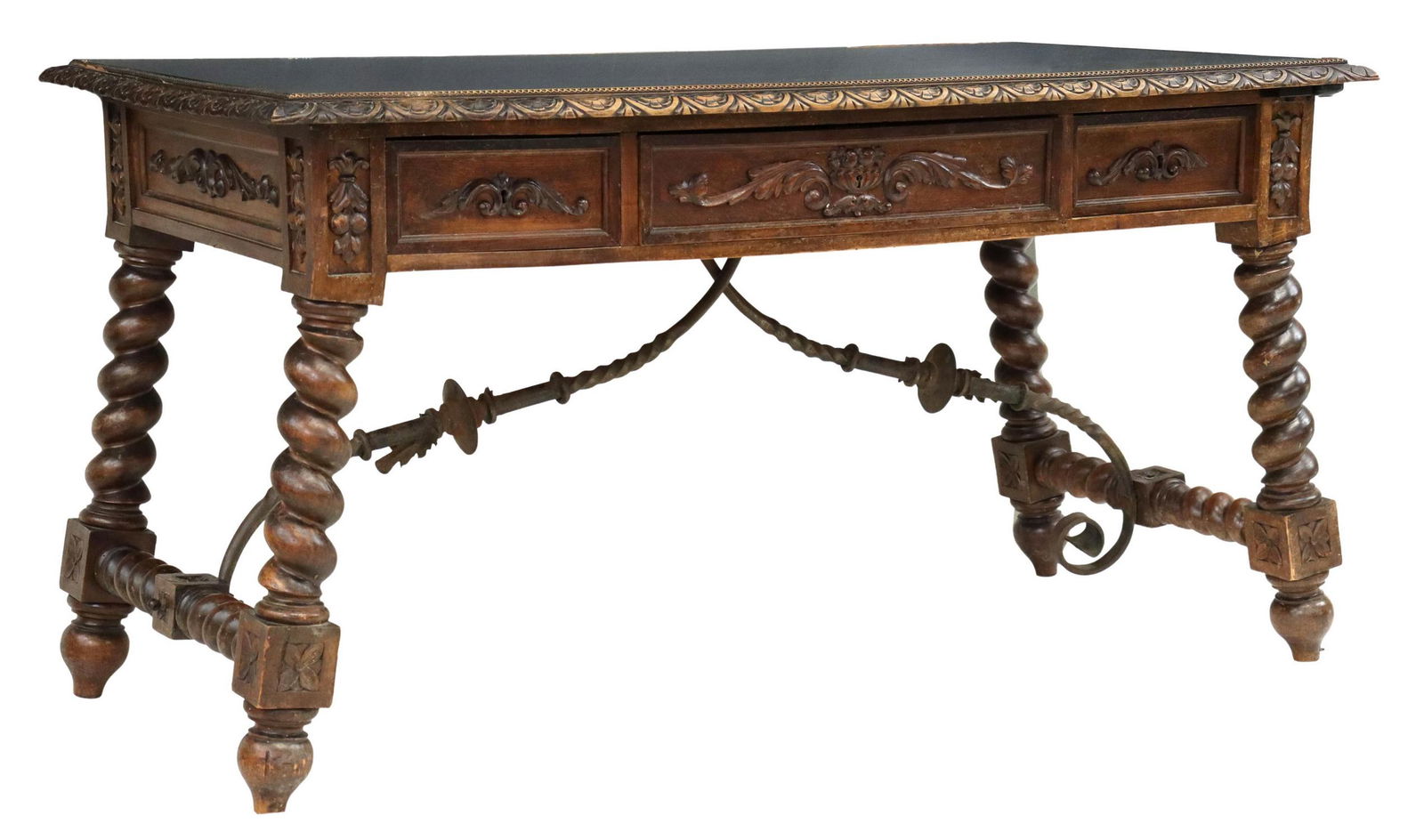 SPANISH BAROQUE STYLE GLASS-TOP WRITING DESK (1 of 5)
