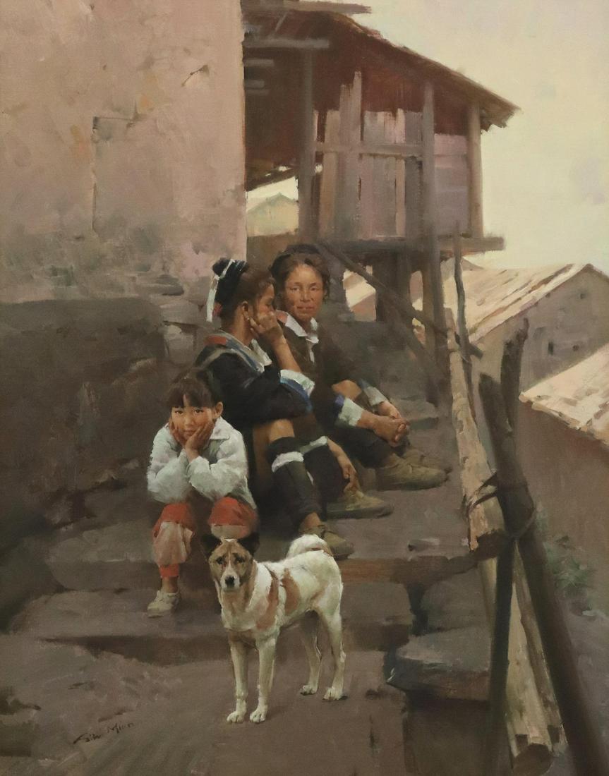 MIAN SITU (B.1953) OIL PAINTING WOMEN ON STEPS (1 of 5)