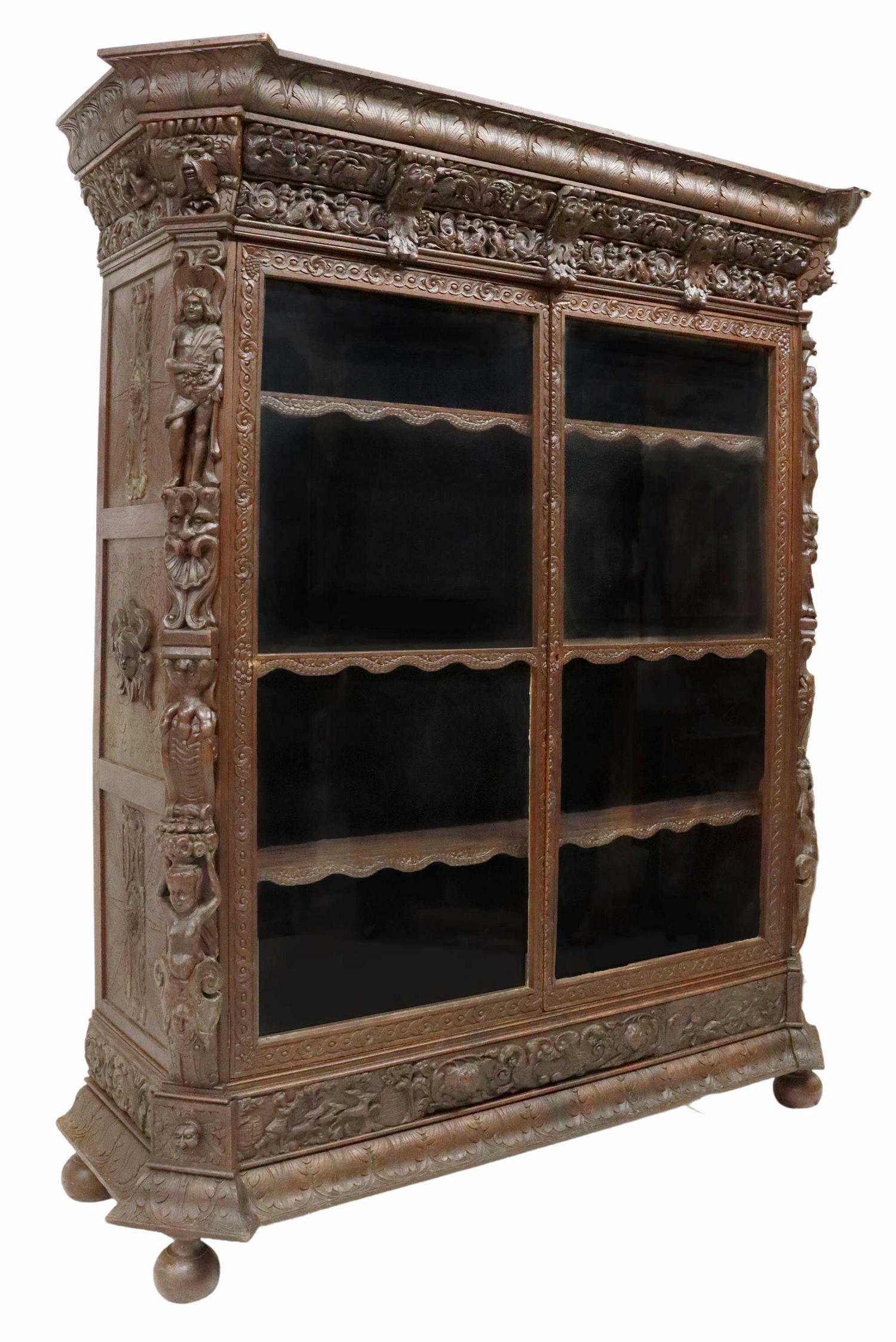FRENCH RENSAISSANCE REVIVAL CARVED OAK BOOKCASE (1 of 11)