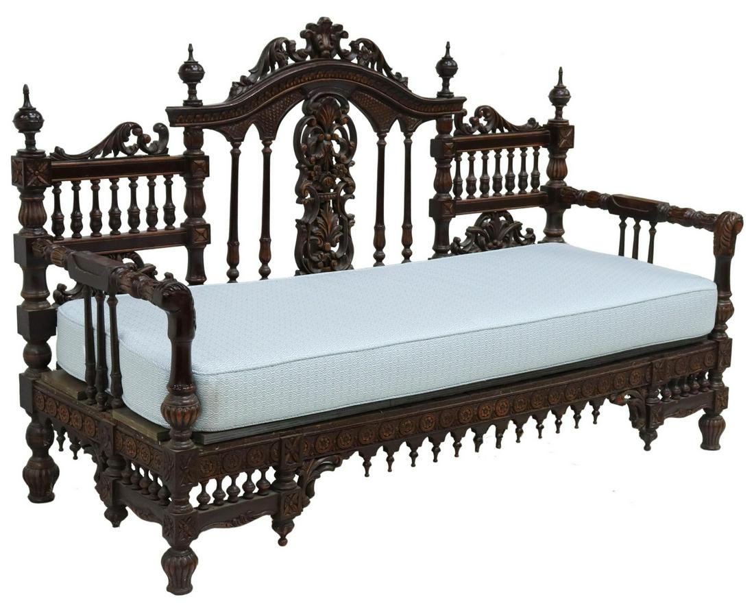 MOROCCAN HEAVILY CARVED & SPINDLED SOFA (1 of 3)