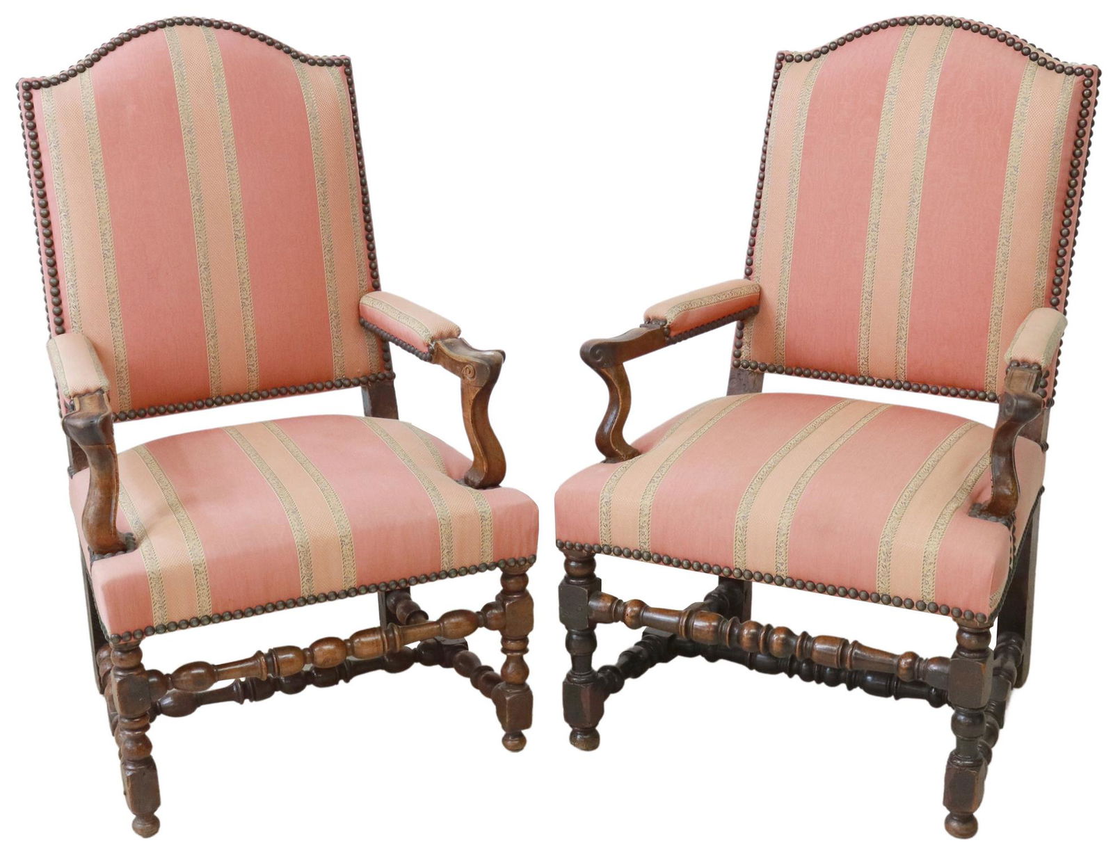 (2) FRENCH LOUIS XIII STYLE UPHOLSTERED FAUTEUILS (1 of 5)