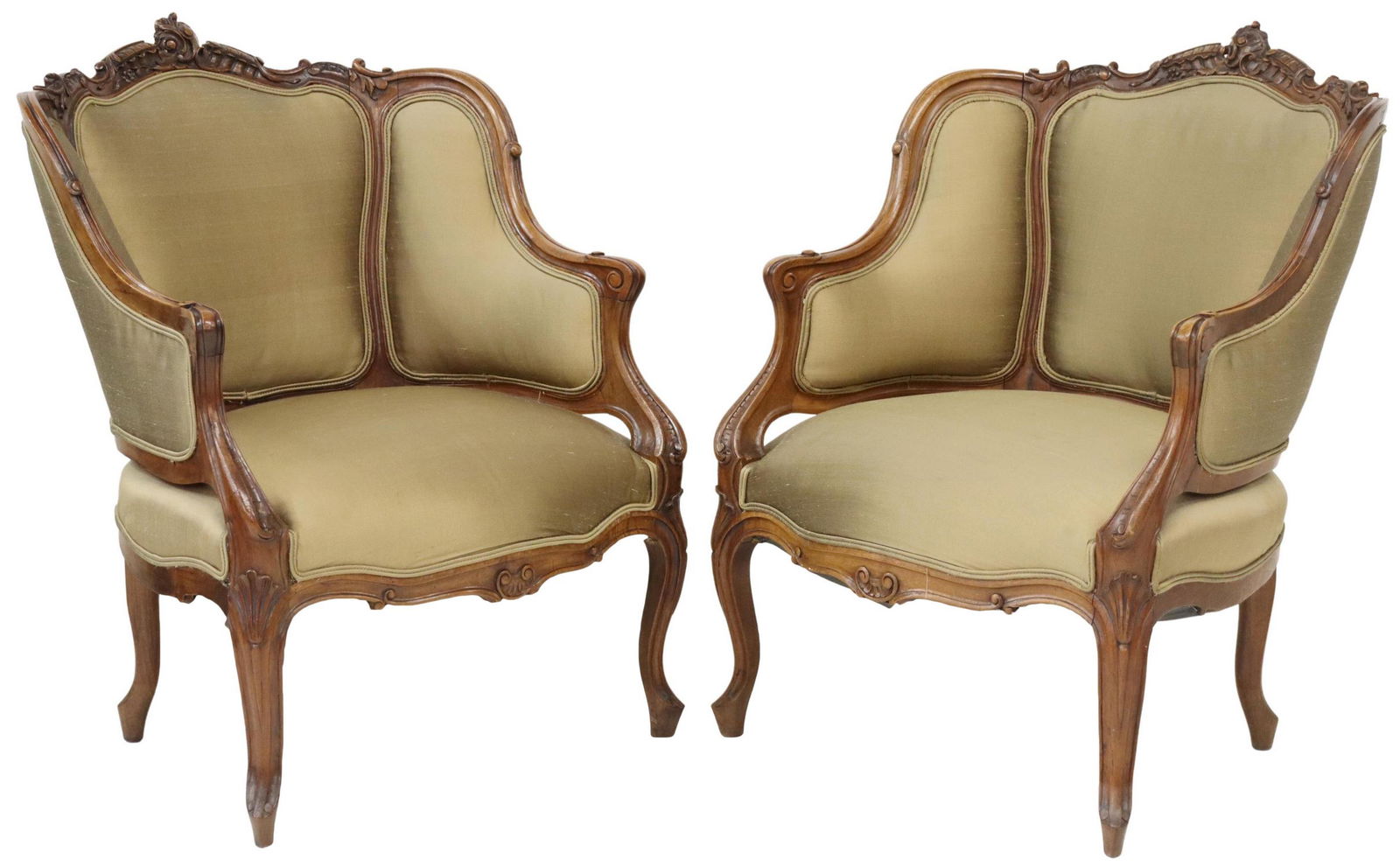 (2) LOUIS XV STYLE CARVED & UPHOLSTERED BERGERES (1 of 4)