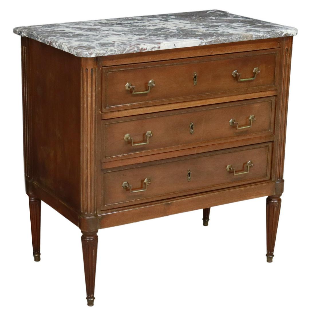 FRENCH LOUIS XVI STYLE MARBLE-TOP MAHOGANY COMMODE (1 of 5)