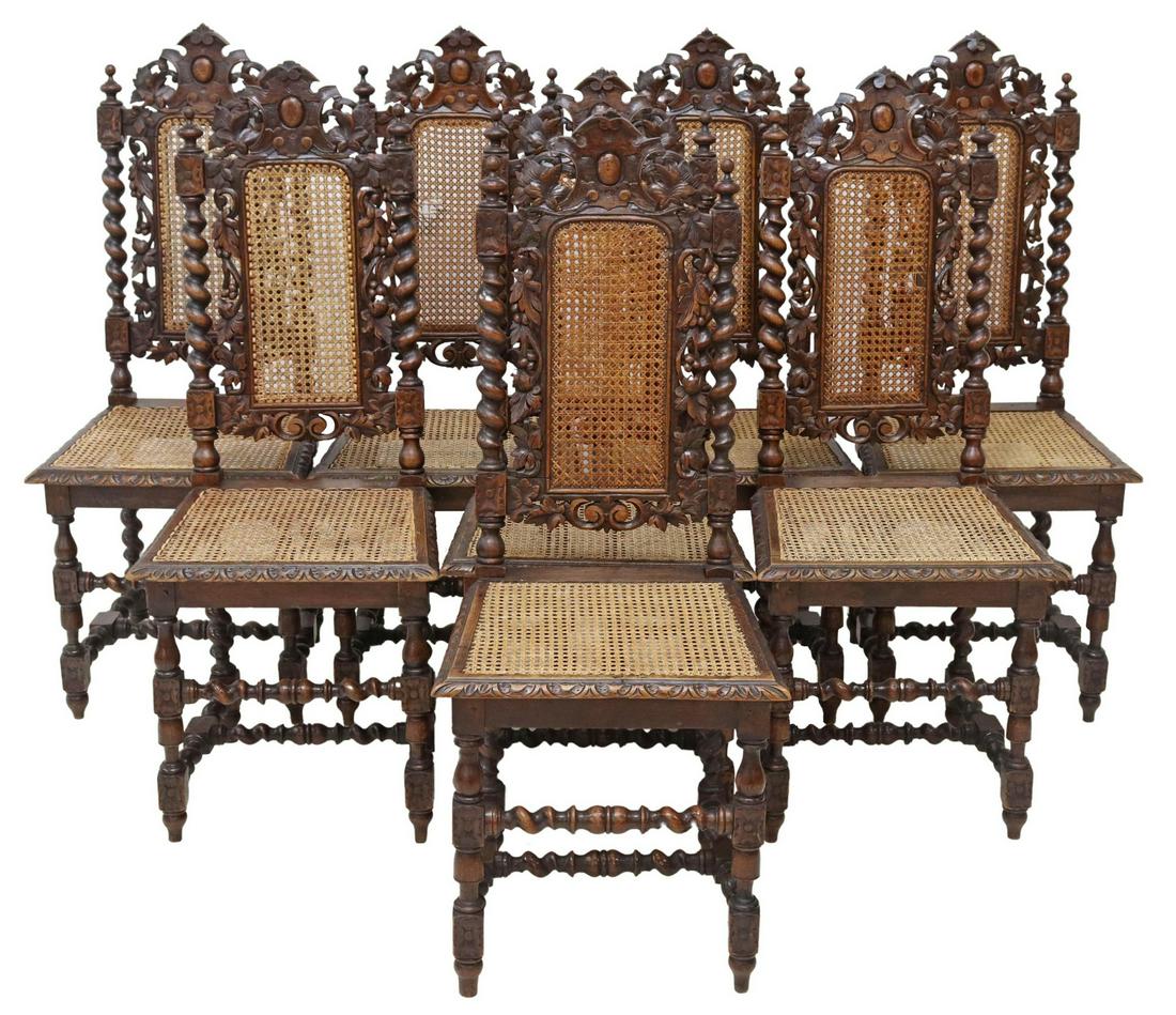 (8) FRENCH HENRI II STYLE OAK & CANE DINING CHAIRS (1 of 4)