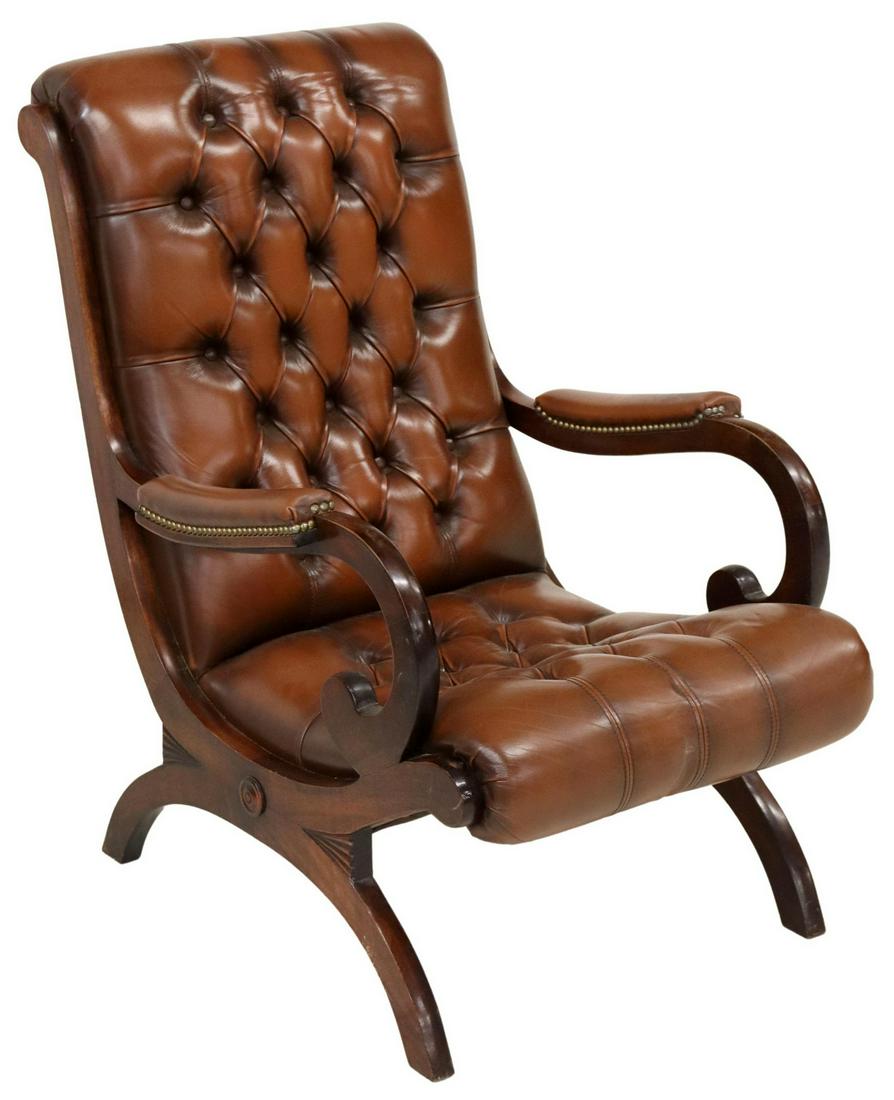 ENGLISH BUTTON-TUFTED LEATHER ARMCHAIR (1 of 3)
