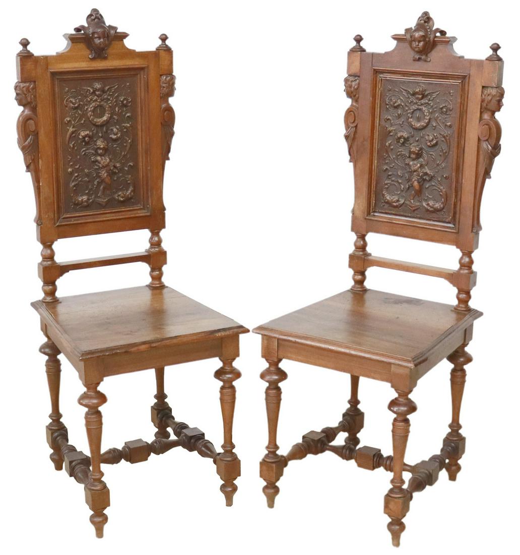 (2) RENAISSANCE REVIVAL CARVED WALNUT SIDE CHAIRS (1 of 5)