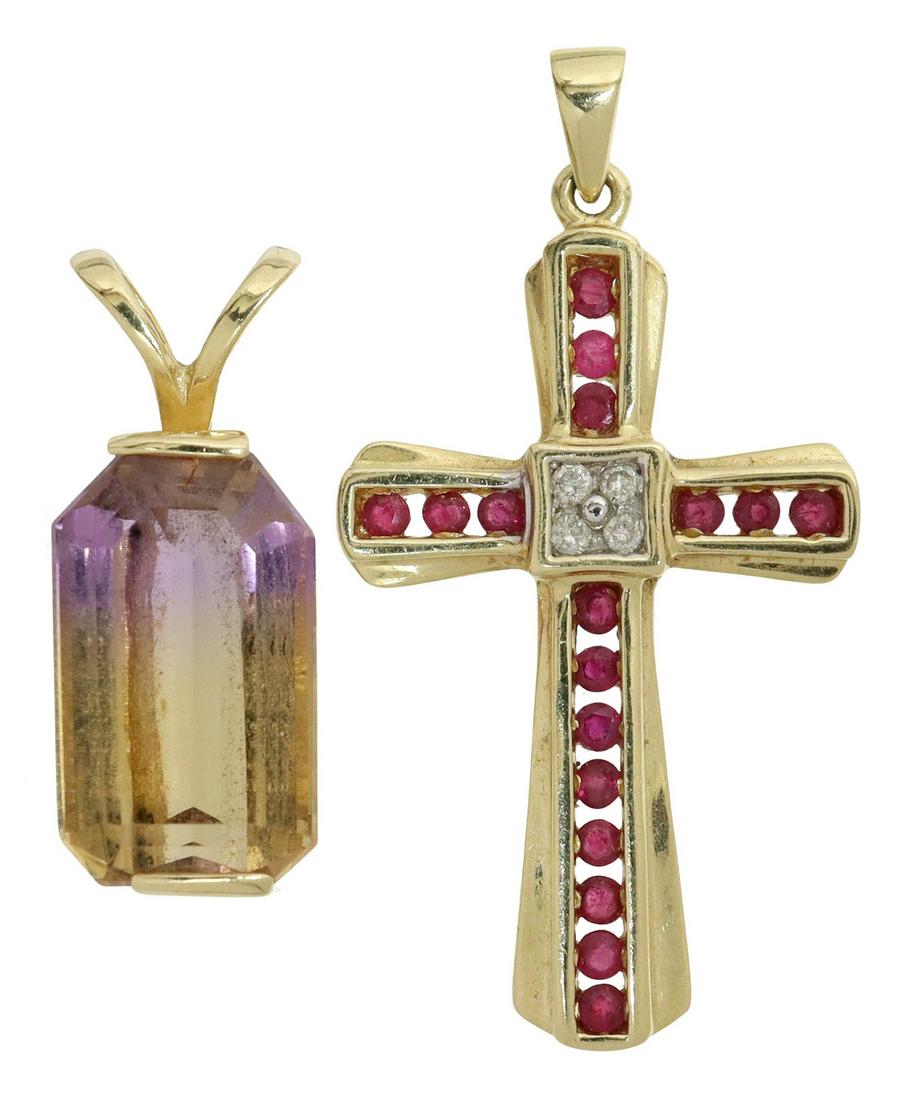 (2) ESTATE 14KT YELLOW GOLD & GEMSTONE PENDANTS (1 of 3)