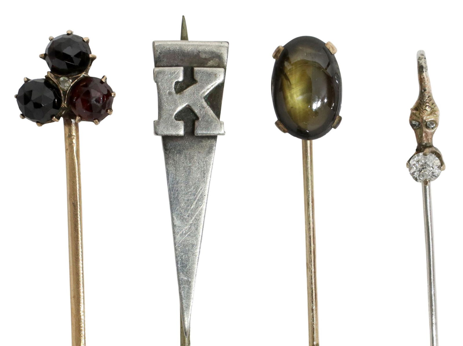 (4) ANTIQUE STERLING & GOLD GEMSET STICK PINS (1 of 4)