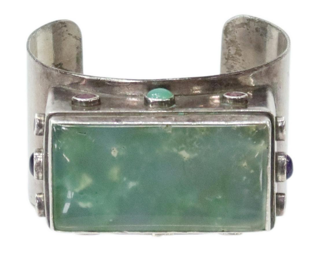 LARGE MODERN GEM-SET STERLING SILVER CUFF BRACELET (1 of 5)