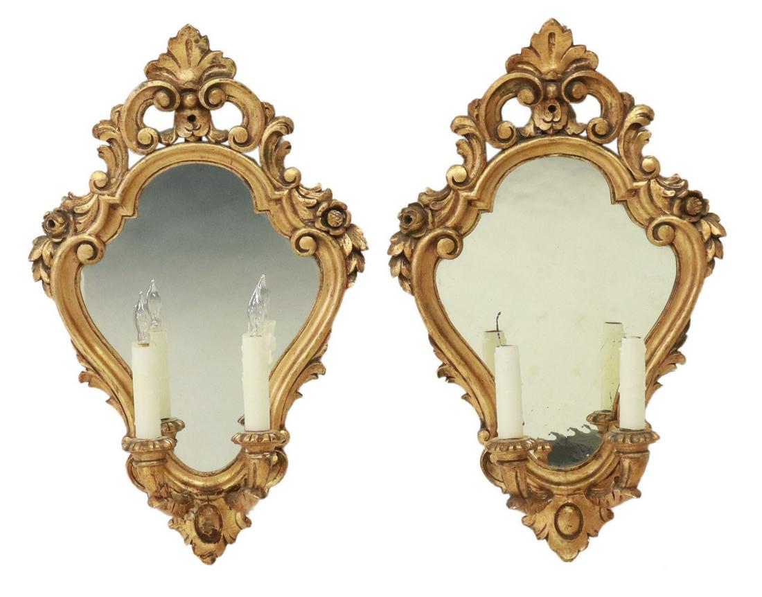(2) LOUIS XV STYLE GILTWOOD MIRRORED 2-LT SCONCES (1 of 3)