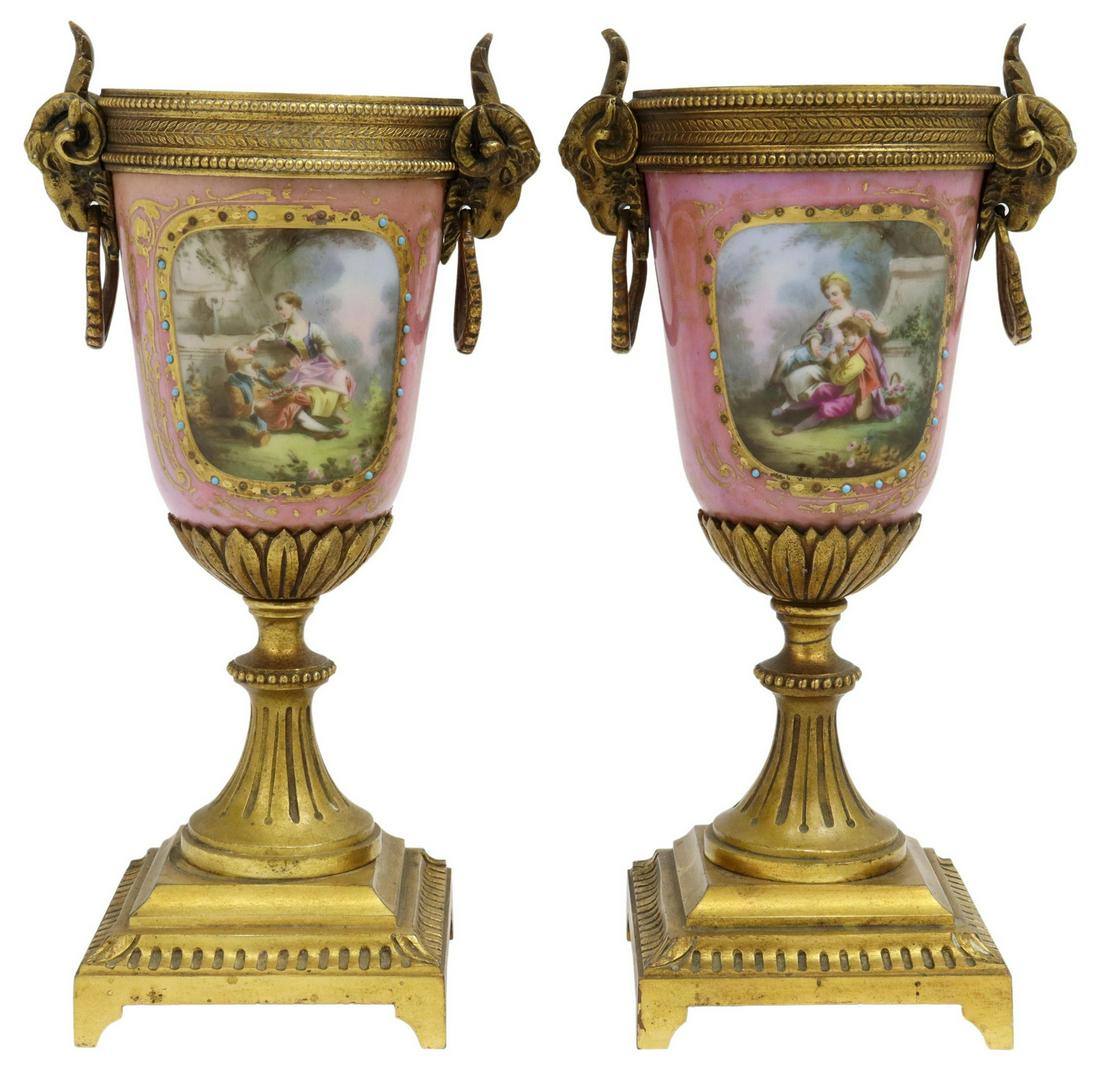 (2) SEVRES STYLE BRONZE-MOUNTED PORCELAIN VASES (1 of 5)