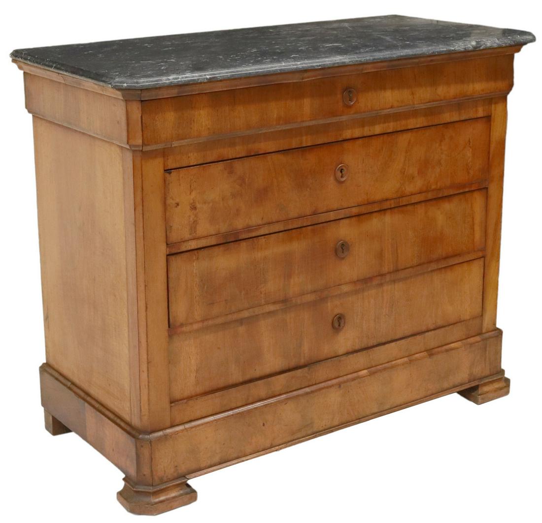 FRENCH LOUIS PHILIPPE MARBLE-TOP WALNUT COMMODE (1 of 5)