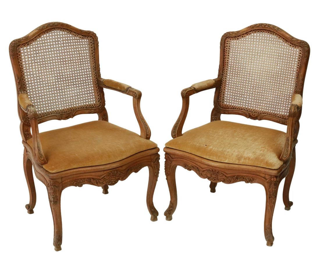 (2) FRENCH LOUIS XV STYLE CANE BACK FAUTEUILS (1 of 4)
