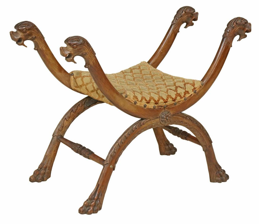 ITALIAN RENAISSANCE REVIVAL FIGURAL CURULE STOOL (1 of 5)