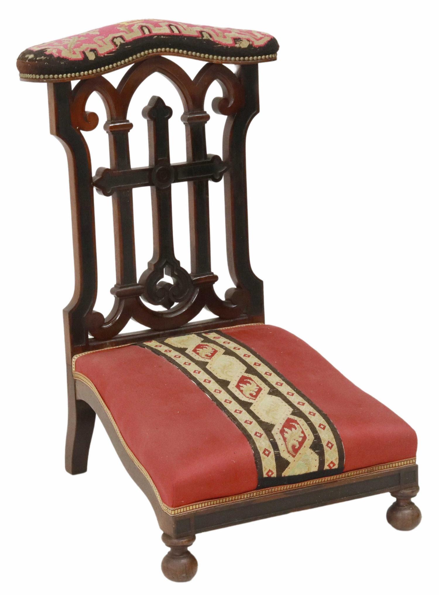 FRENCH CARVED MAHOGANY PRIE-DIEU PRAYER KNEELER (1 of 3)