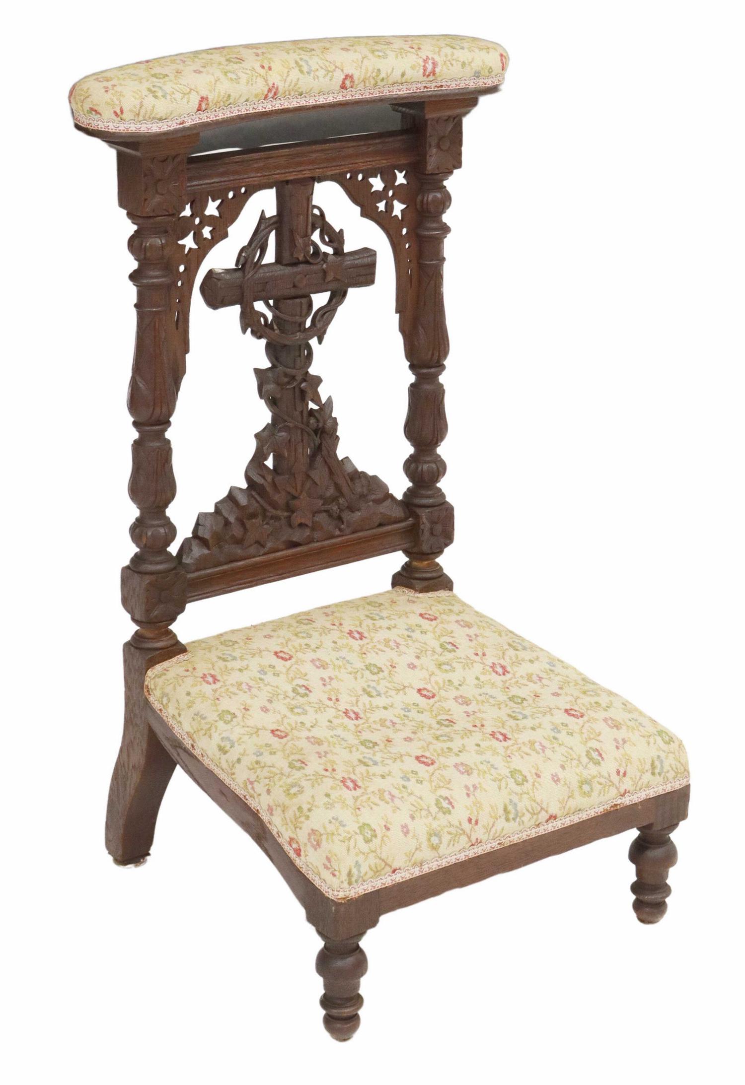 FRENCH CARVED OAK PRIE-DIEU PRAYER KNEELER (1 of 3)