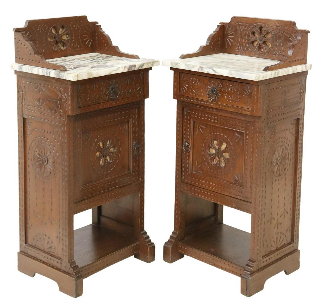 (2) FRENCH MARBLE-TOP BEDSIDE CABINETS (1 of 6)