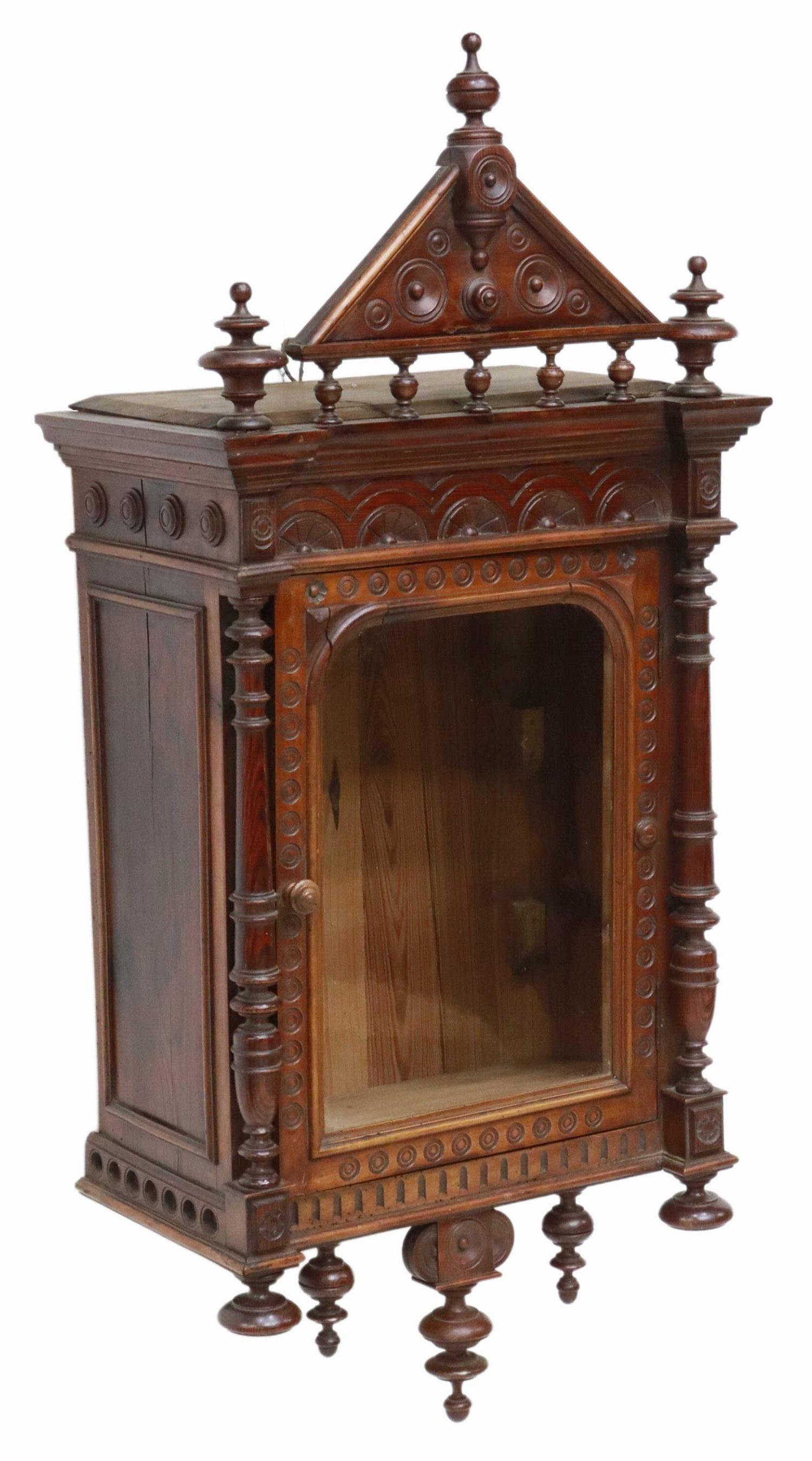 FRENCH HENRI II STYLE PINE WALL-MOUNTED VITRINE (1 of 3)