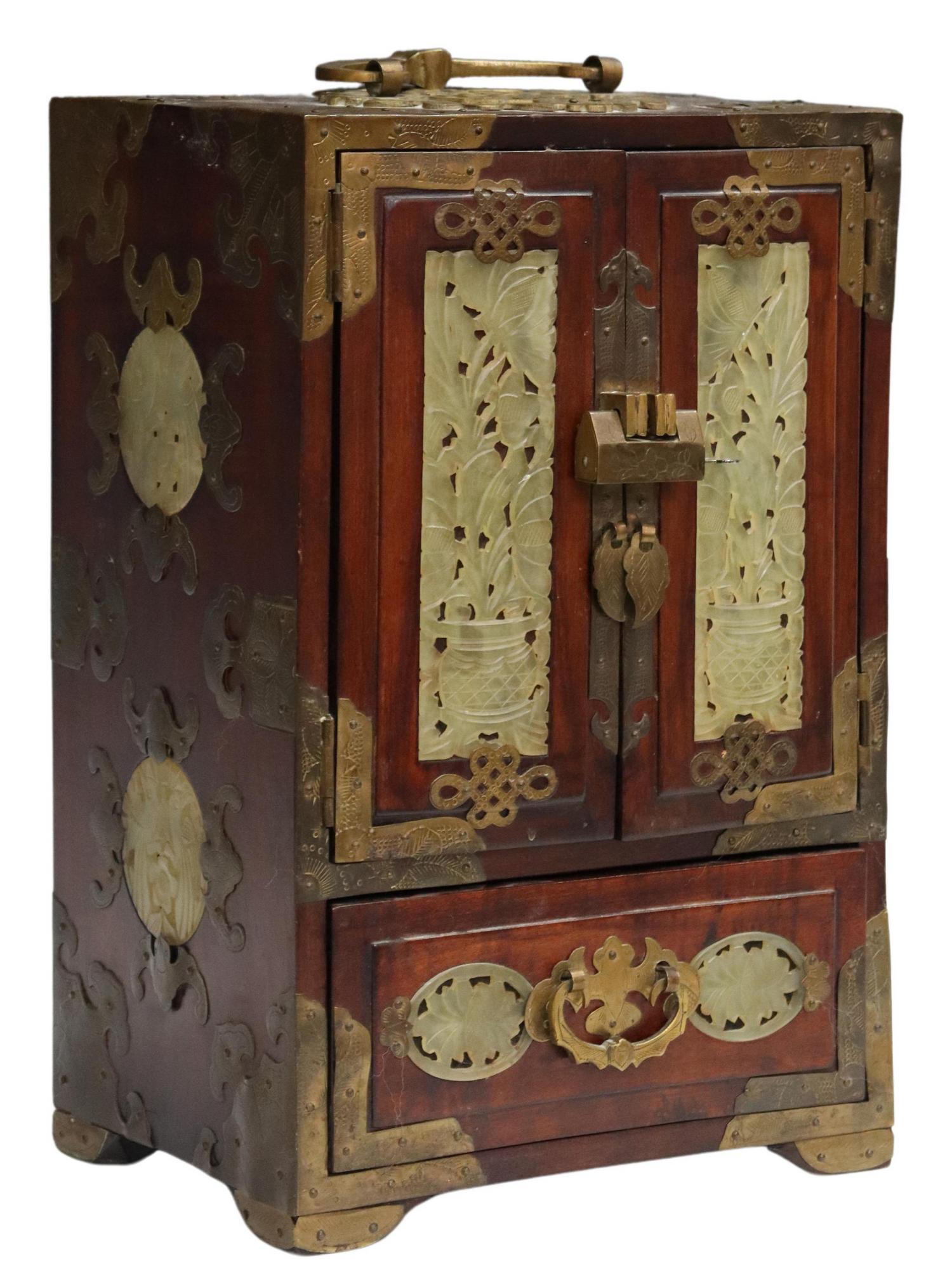 CHINESE JEWELRY BOX WITH CARVED HARDSTONE PLAQUES (1 of 6)