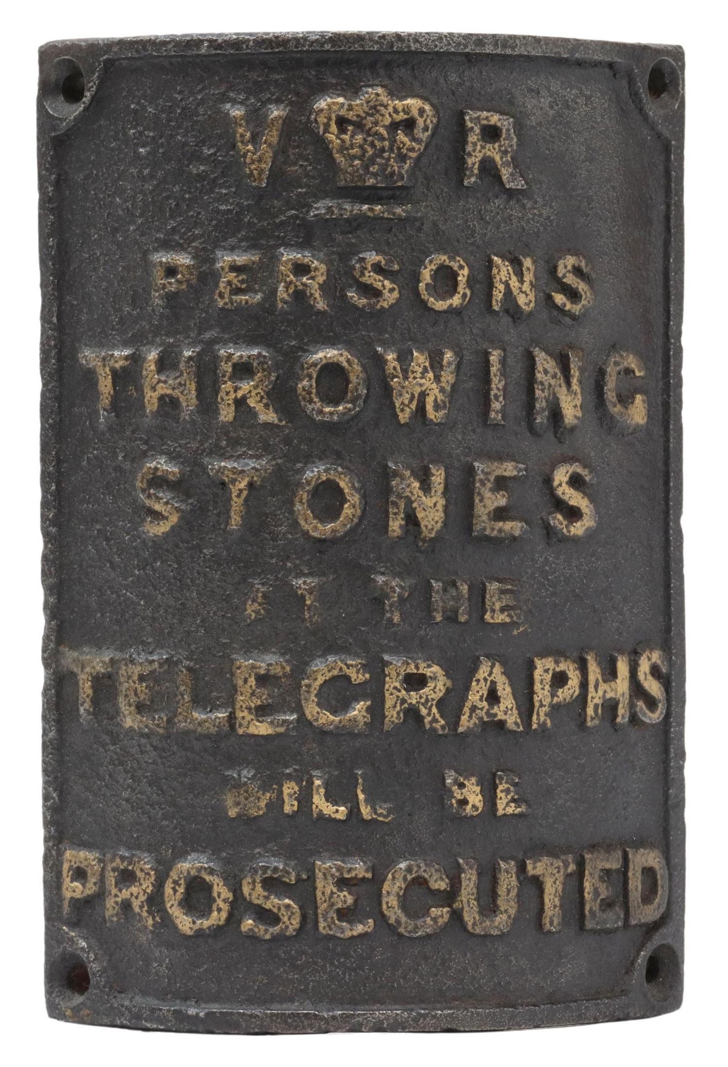 VICTORIAN CAST IRON TELEGRAPH POLE WARNING SIGN (1 of 3)