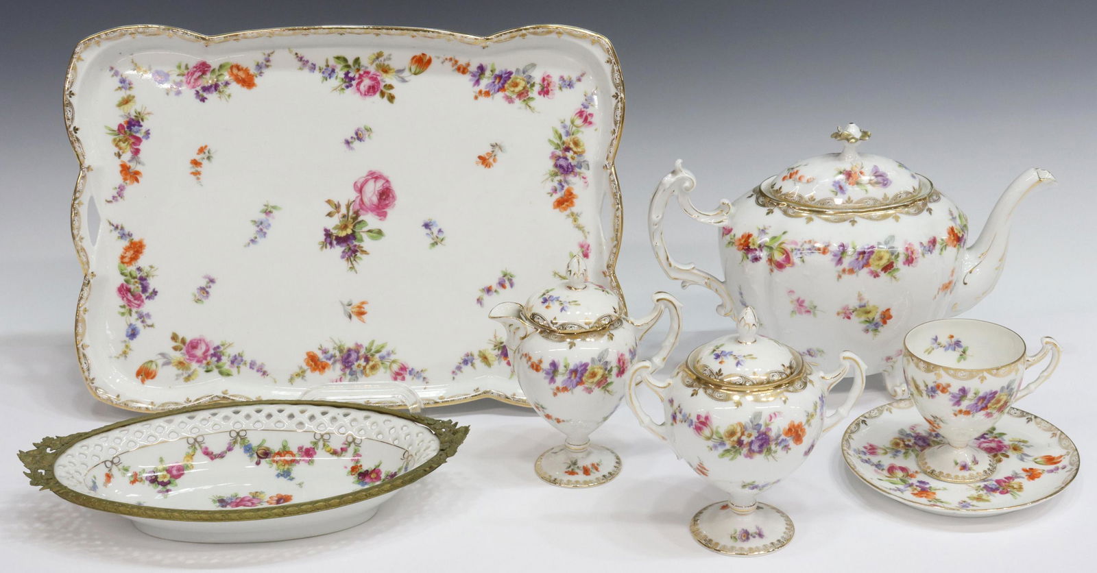 (7) DRESDEN FLOWERS PORCELAIN BREAKFAST SERVICE (1 of 5)