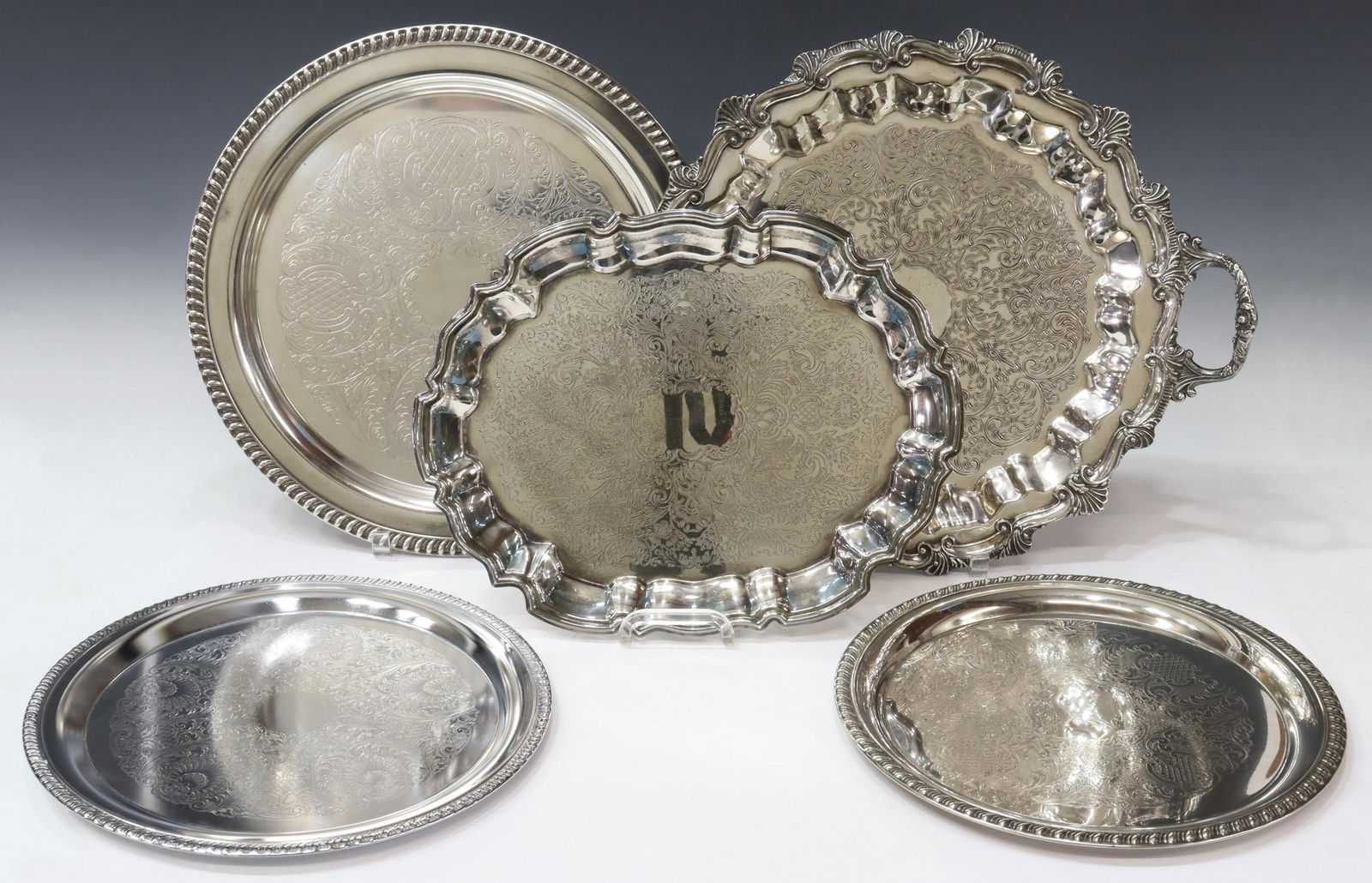 (5) LARGE SILVERPLATE SERVICE TRAYS (1 of 4)