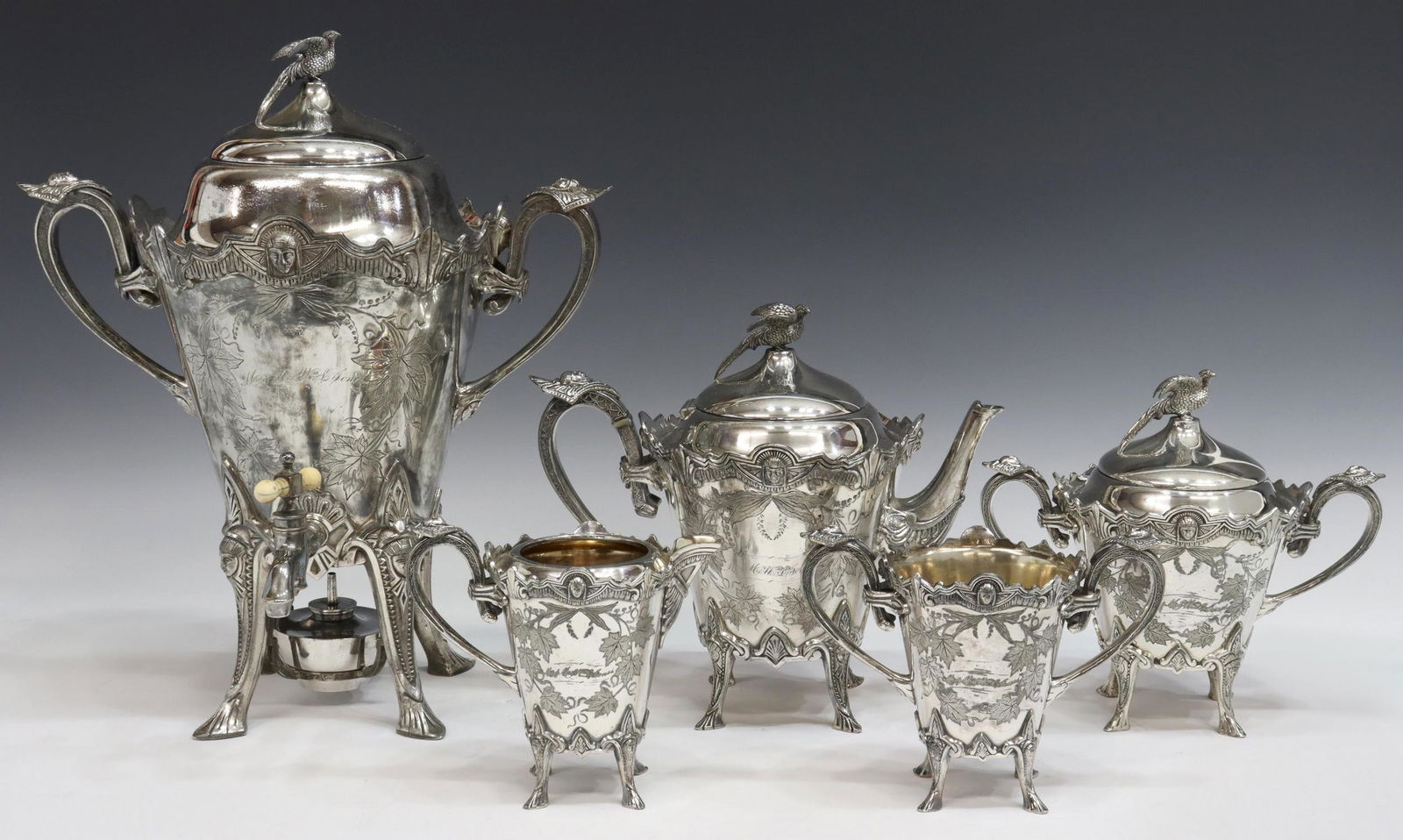 (5) AMERICAN SILVERPLATE HOT WATER URN TEA SERVICE (1 of 5)
