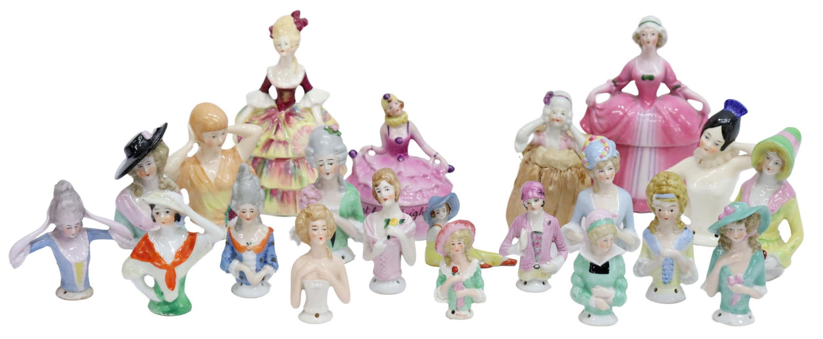 (21) PORCELAIN LADY HEAD PIN CUSHIONS & BOXES (1 of 4)